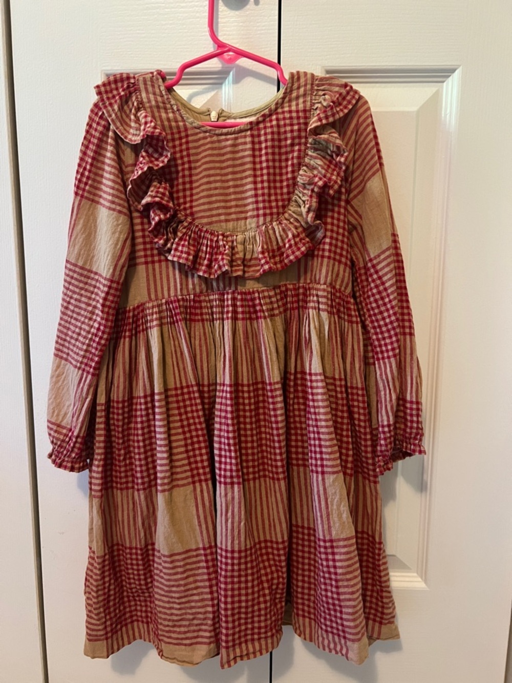Pink Chicken Girls Red and Tan Gingham Ruffle Dress
